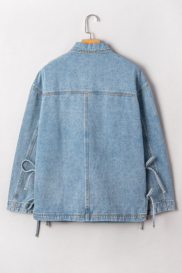 Frankie Side Tie Light Denim Jacket Size Large image 5